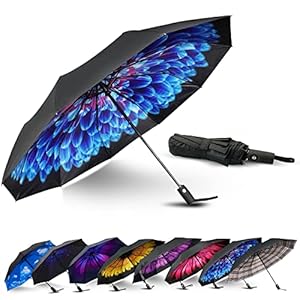 LLanxiry Umbrella Windproof Travel Umbrellas for Rain Black Folding Umbrellas 10 RIBS Automatic Strong Portable Wind Resistant Backpack Umbrella for Men and Women