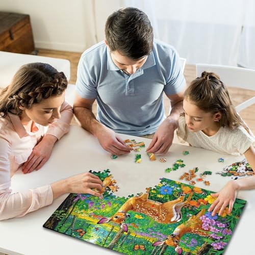 Puzzle de 1000 piezas para adultos con diseño de bosque de ciervos y flores 6