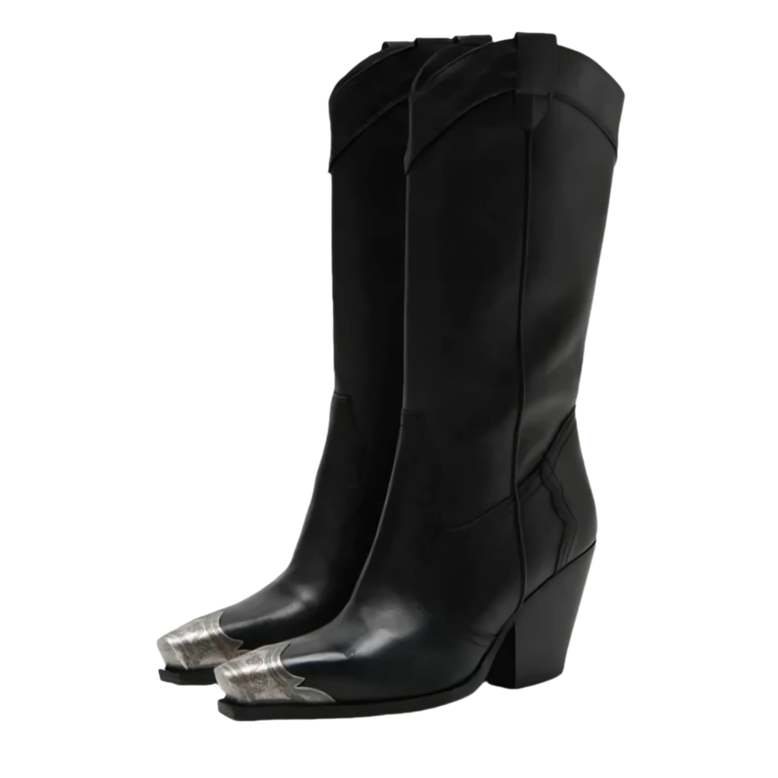 keleimusi Womens Western Cowboy Boots Stacked Block Heel Knee High Cowgirl Boots Steel Toe Side Zipper Western Booties