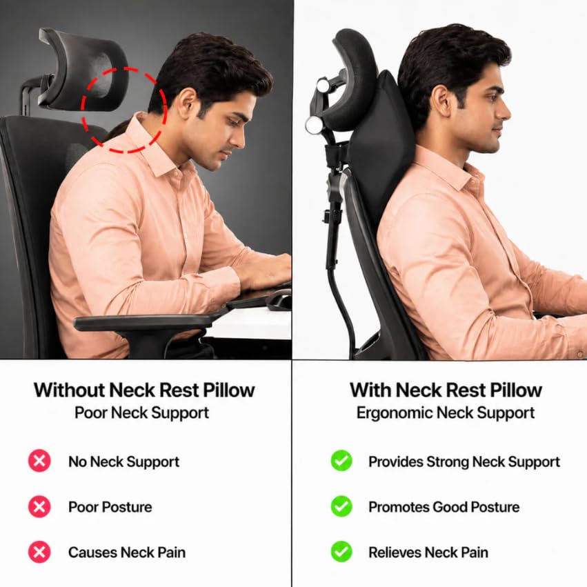 Image of Relaxer Office Chair Neck Rest | Ergonomic Cervical Neck Support Cushion for Office, Gaming & Study Chair | Relieves Neck Pain, Shoulder Tension & Desk Fatigue | Adjustable Strap