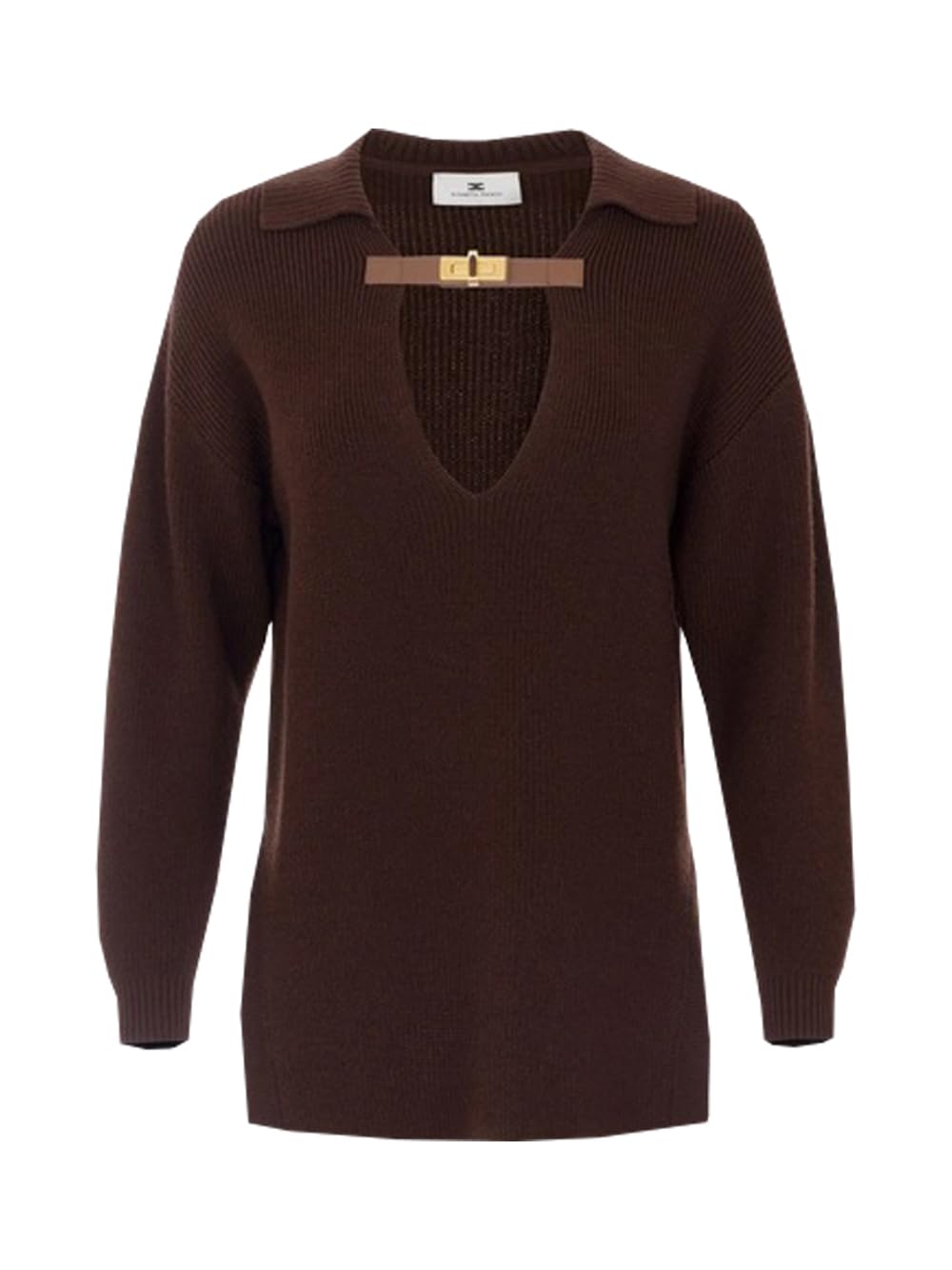 Elisabetta Franchi Maglia in Misto Lana Marrone con Cinturino Gioiello MK06S56E2 EA3 40