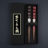 Set palillos regalo caja elegante soporte cerámica panda oso gato flores bambú madera reutilizable cocina japonesa sushi ramen chopsticks asiáticos lujo decoración premium (HARMONY)