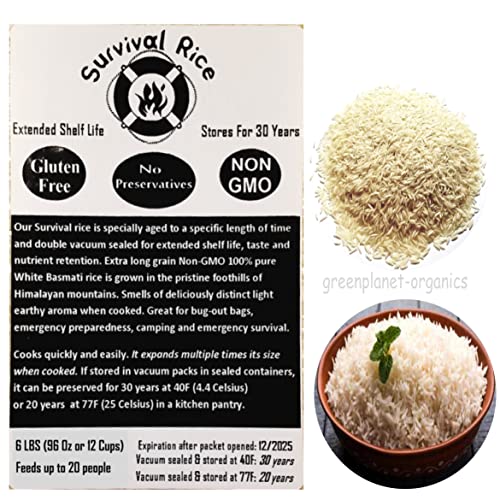 Greenplanet-Organics 30 Years Shelf Life Survival Rice. Feeds 20 People. Ideal For Long Term Storage & Use In Emergency. Vacuum Sealed, White #TOP1