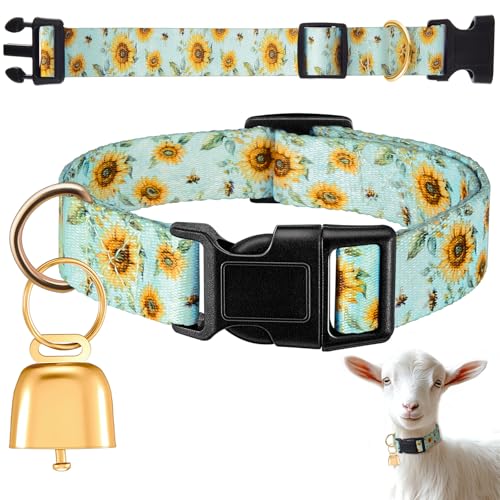 Image of Goat Collar with Copper Bell Set for Sheep Lambs Pygmy Goat,Sunflower