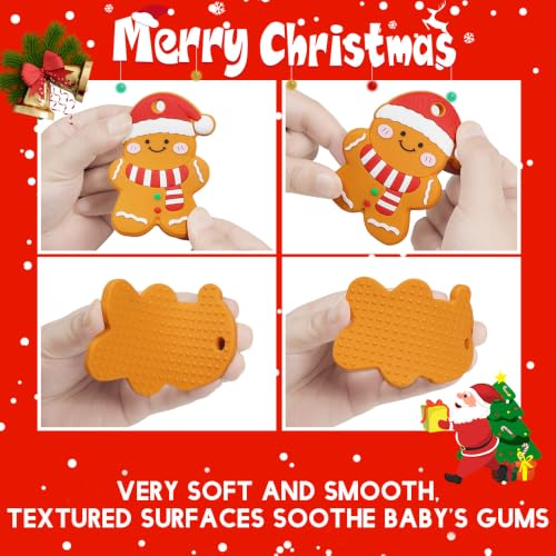Image of Baby Silicone Christmas Gingerbread Man Teether,Sensory Chew Toys