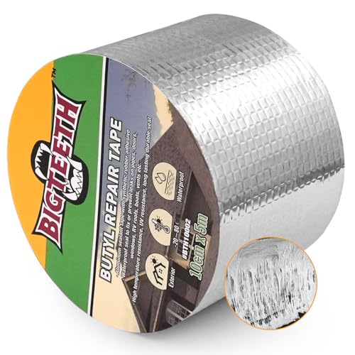 Image of BIGTEETH Aluminum Butyl Waterproof Tape 4 inch x 16 feet | Aluminum Foil Repair Tape for Pipes, Doors, Windows, RV Roofs, Boats, Vents, etc