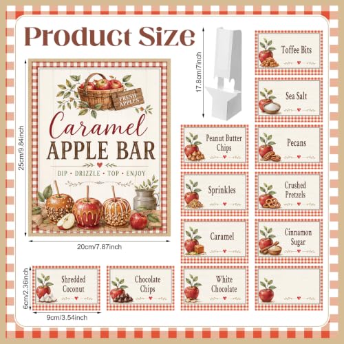Image of Marspark 14 Pcs Caramel Apple Dipping Bar Station Decorating Set for DIY Candy Apple Corners Fall Dessert Table Sign with Stand and Cards for Fall Autumn Thanksgiving Table Decorations (Vintage)