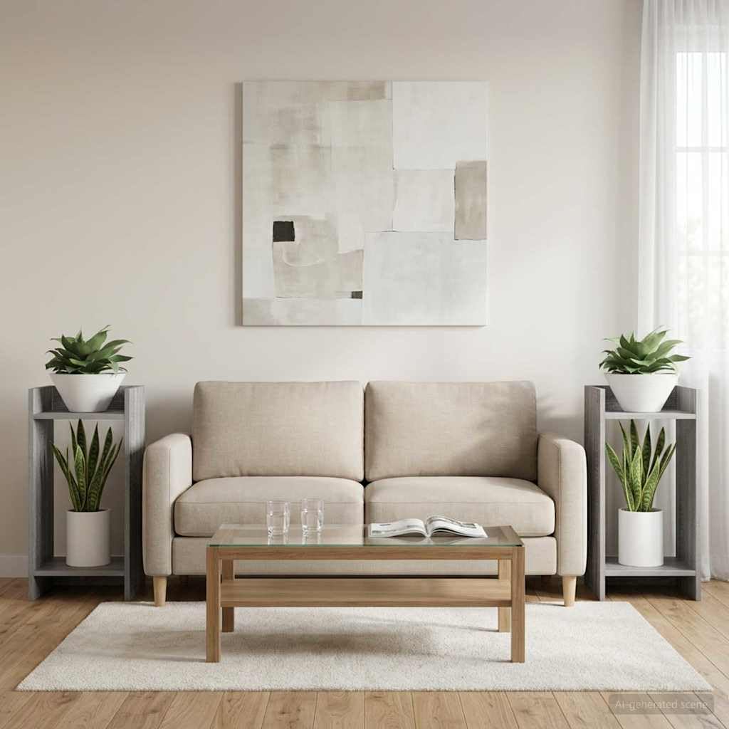Pflanzenständer 2 Stk. Graues Sonoma 30 x 30 x 60 cm Holzwerkstoff Indoor Dekoration Raumaufteilung Platzsparend Blumentreppe Balkon Wohnzimmer