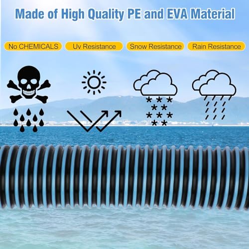 Image of FLANER 1-1 /2 inch x 15 METER Length Professional Heavy Duty Spiral Wound Swimming Pool Vacuum Hose with Kink-Free Swivel Cuff, Flexible - Connect to Vacuum Heads, Skimmer, Filter Pump Inlet, Accessories