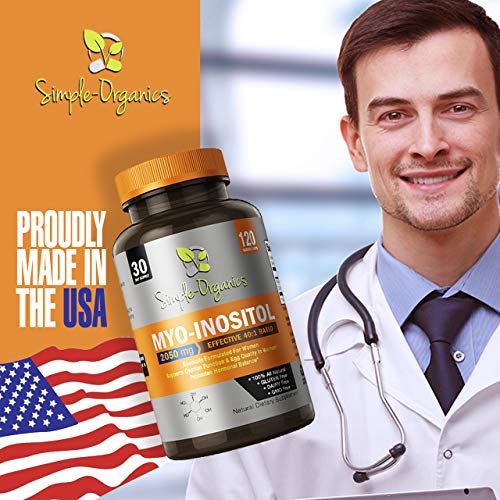 Simple-Organics Myo Inositol Supplement, With D-Chiro Inositol, 40 To 1 Ratio, Helps In Hormone Balance And Ovarian Function Support For Women, 2050Mg Per Serving, 120 Vegan Capsules #TOP3