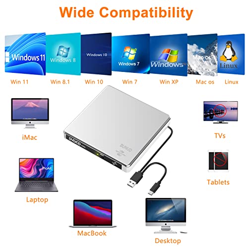 Image of BUNUD External CD DVD Drive LightScribe Burner for Laptop Mac Windows PC