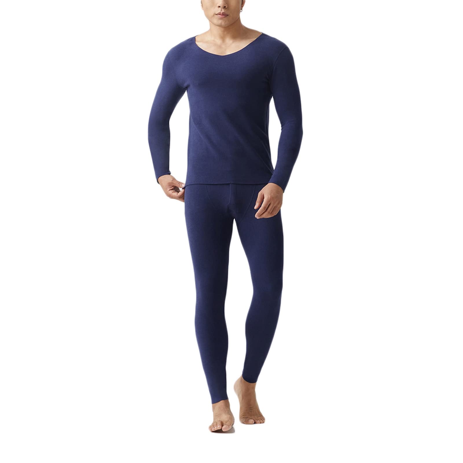 Daesar - Conjunto Ropa Interior Hombre,Ropa Interior Térmica de Poliéster Termica Hombre Manga Larga Azul Marino