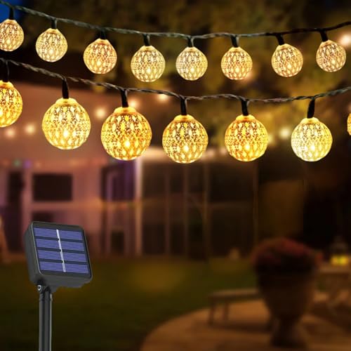 ChaneeHann Guirnaldas Luces Exterior Solar, 7 Metros 50 LED, 8 Modos de Luz, IP65 Impermeable, Bombillas Solares Exterior Jardin para Terraza Balcón y Decoración de Exteriores