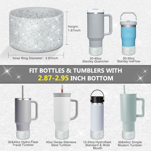 Image of WUQID Protective Bling Silicone Boot, Compatible with Stanley Tumbler 20-40oz & Hydro Flask Water Bottle 12-24oz and More Bottles /Tumblers Bottom of 2.83-2.95in, Glitter Reduces Dents Sleeve Cover