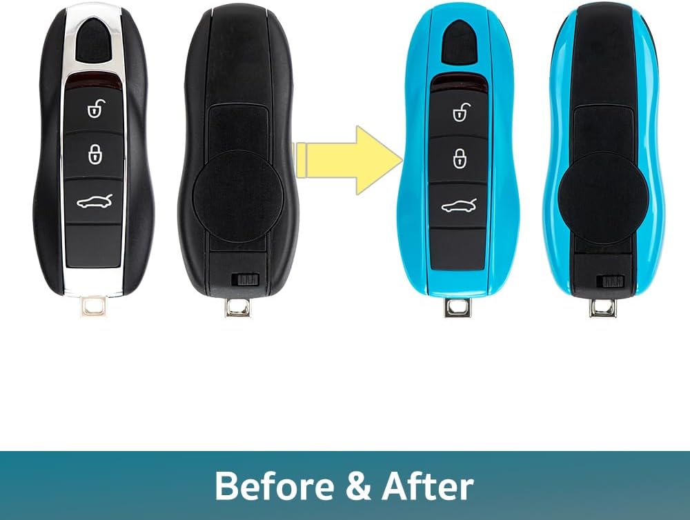 3-Piece Painted Key Fob Shell Cover Replacement - Compatible with Porsche Key Fob, MK1 ( Miami Blue )