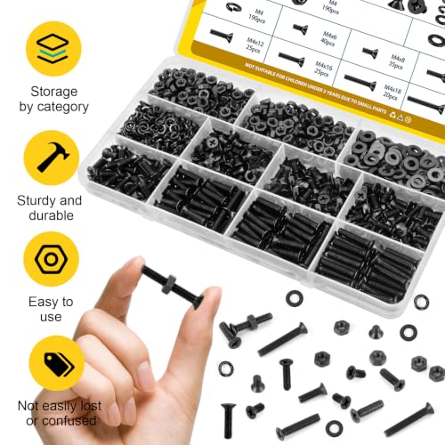 Image of 760pcs M4 Flat Head Screws Assortment Kit, M4x6 /8 /10 /12 /16 /18 /20 mm