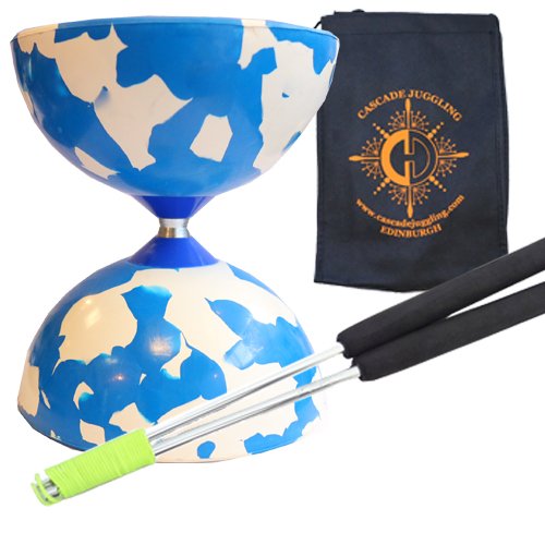 Blue & White Jester Diabolo Set with Metal Sticks