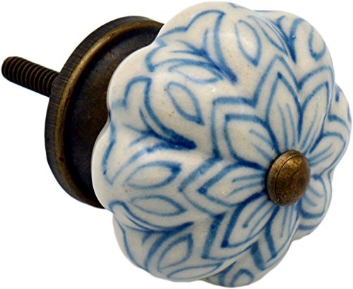 Nicola Spring Ceramic Cupboard Drawer Handle Knobs - Vintage Flower Design - Light Blue - Pack of 6 - Image 3