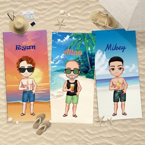 COLORCOMMALL Personalized Custom Beach Towel - 60"x30" Large Microfiber Pool Towel With Text/Name (Cotton, Palmtree Design)