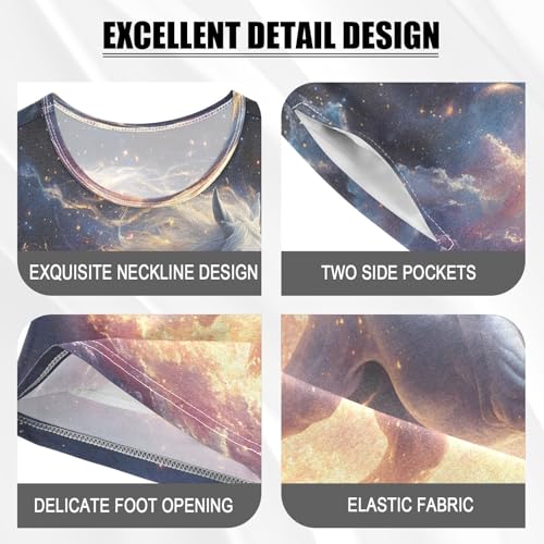 ALAZA Horse Cloud Galaxy Nebula Starry Pajamas Set Short Sleeve Cotton Sleepwear Summer Pjs 2 Piece 5-14Y4