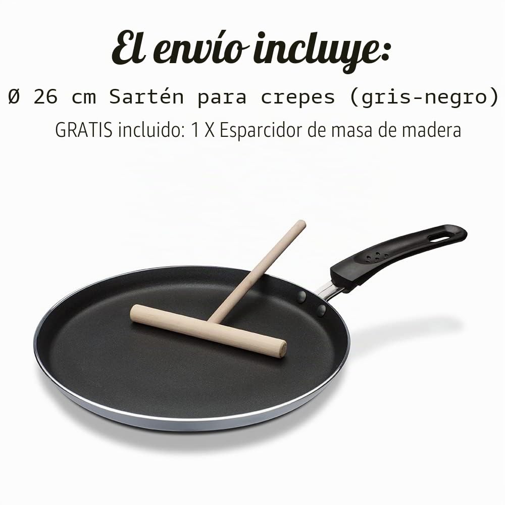GSW 456722 – Sartén de inducción para crepes gris/negro, incluye repartidor de masa, aluminio, 43,7 X 26,2 x 2,0 cm