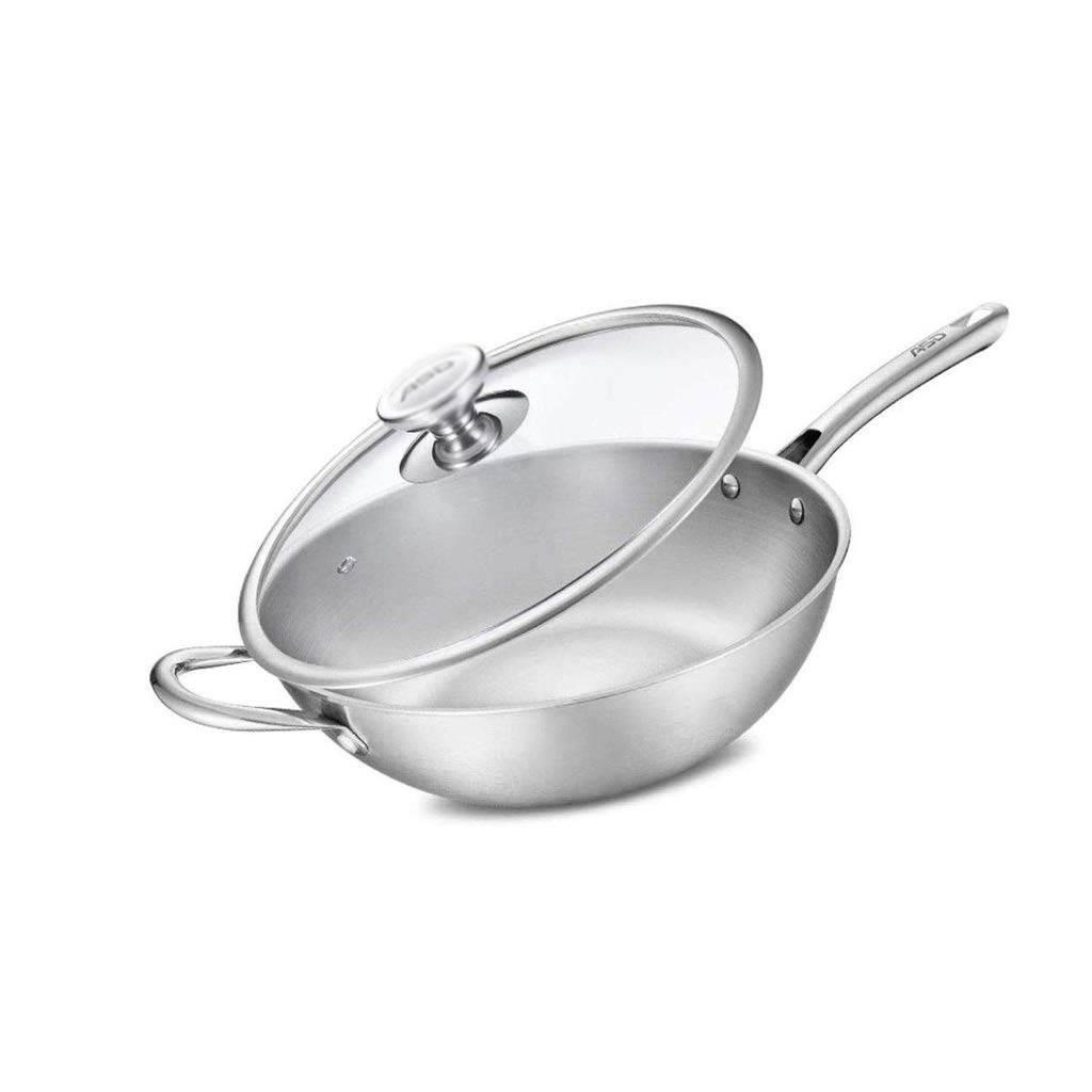 XLEVE Non Stick Induction Wok， Hand Hammered Carbon Steel Pow Wok and Steel Helper Handle Round Bott