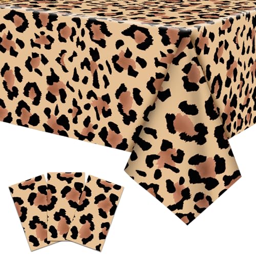 Temicle 3-Pack Leopard Print Plastic Tablecloths 54 x 108 Inch Disposable Safari Animal Print Table Covers for Birthday Jungle Theme Party and Safari Baby Shower Decorations