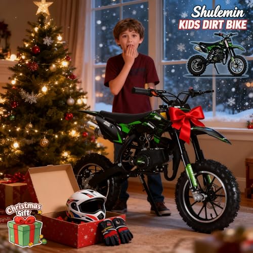 Image of 50CC Kids Dirt Bike,2-Stroke Gas Powered Mini Dirt Bike for Kids Up to 35 MPH Off-Road Motorcycle with 10-Inch Tires Disc Brakes 330LBS Max Load Pull Start Gift for Boys Girls Youth 8-14 (Green 2026)