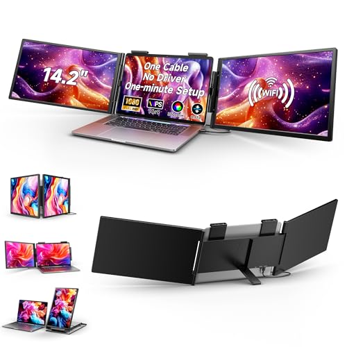 Image of One Cable No Driver Laptop Screen Extender,14 inch FHD 1080P IPS Portable Monitor,1-Min Setup USB-C Plug and Play, Ultra-Slim Triple Screen for 12-15.6 inch Laptops Windows /MacOS /Android (14.2FHD)