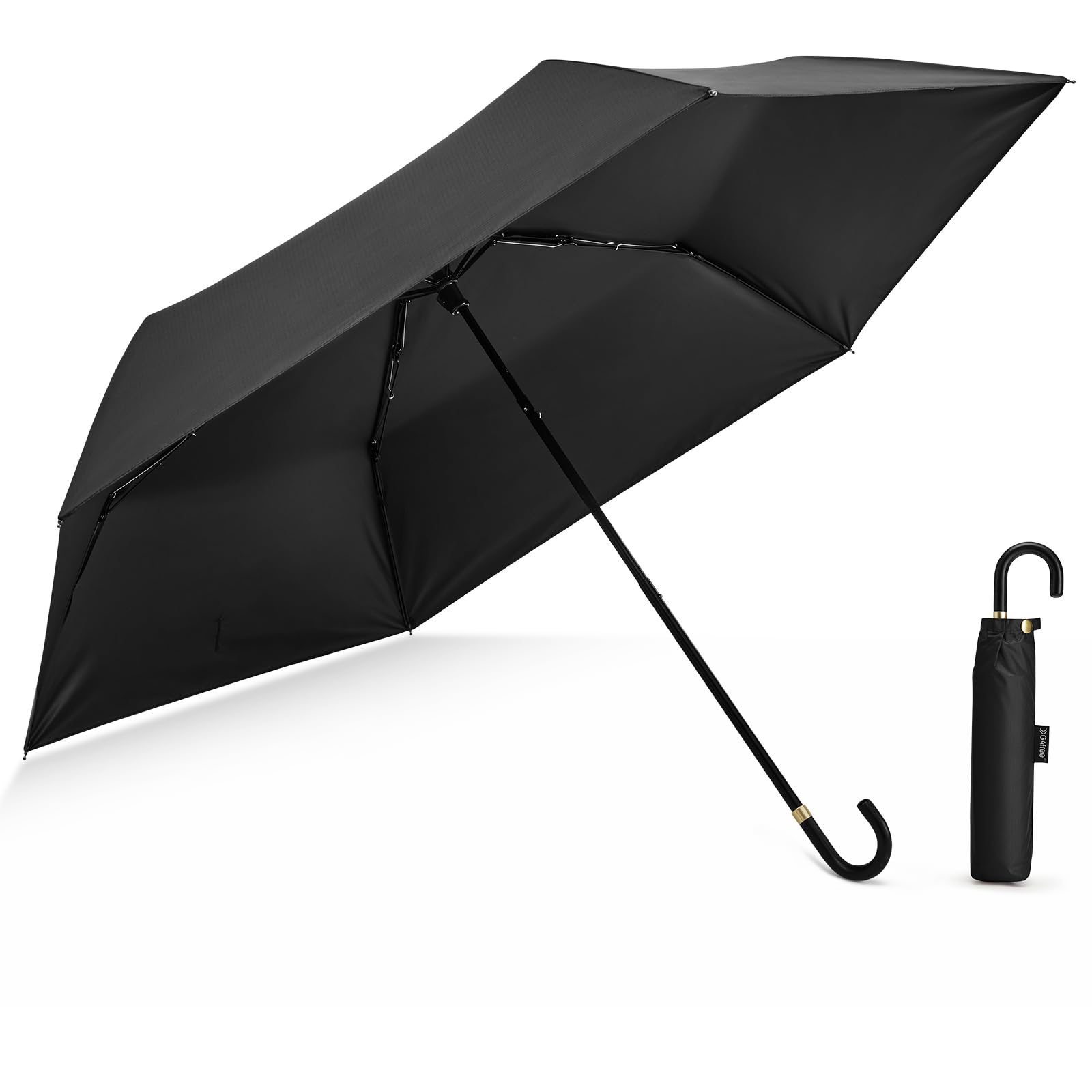 G4Free UPF 50+ ochrona przed promieniowaniem UV, ultralekki mini podróżny kompaktowy parasol z zakrzywionym uchwytem J na słońce i deszcz