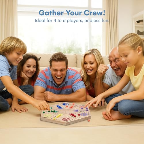 Flybold Wooden Marble Board Game Set for Adults and Kids - 6-Player Classic Strategy Game with Dice and Storage Bag - Durable Wooden Game Board for Family Fun, Indoor Parties, Picnics and BBQ Events - Thumbnail 2