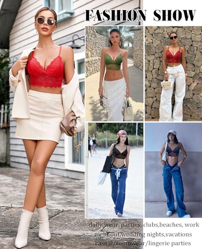Image of Avidlove Lace Bralettes for Women V Neck Spaghetti Strap Bra Unpadded Tops Sexy Cami Crop Top Going Out Lingerie