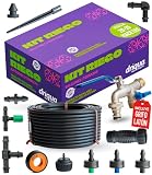 Kit de Riego por Goteo Balcones Terrazas y Huerto Urbano Sistema Completo 20-25 Macetas con Grifo Doble Latón Reductor Presión Goteros Autocompensantes Microtubo 25m Instalación Fácil sin Electricidad