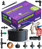 Kit de Riego por Goteo Balcones Terrazas y Huerto Urbano Sistema Completo 20-25 Macetas con Grifo Doble Latón Reductor Presión Goteros Autocompensantes Microtubo 25m Instalación Fácil sin Electricidad