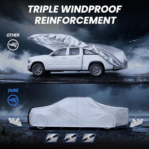 Image of Multi-Layer Hyundai Santa Cruz Truck Cover, Custom fit Santa Cruz 2021-2026 Crew Cab Short Bed(4.3') Car Cover Waterproof All Weather, Full Exterior Cover Rain Wind and UV Protection with Door Zipper