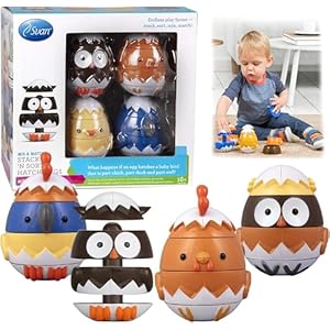 Egg Stacking & Sorting Animal Toys, Mix & Match Hatching Nesting Dolls (4 Farm Friends)- Fine Motor Skill Shape Sorters, Preschool Color Building Game Puzzle- Baby, Toddlers or Kids Montessori Gift
