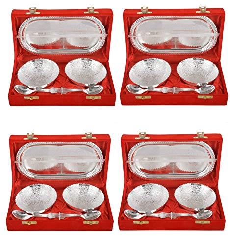 Image of German Silver Bowl, Spoon And Tray Set of 4 (Silver)