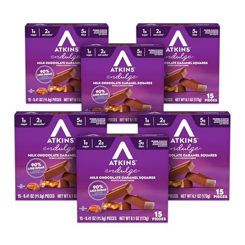 Image of Atkins Endulge Milk Chocolate Caramel Squares, Dessert Favorite, Good Source of Fiber, 1g Sugar, 90 Count