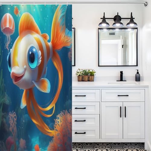 Rideau de douche poisson lavable pour stopper les éclaboussures d'eau - 5