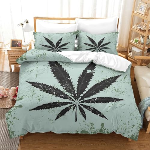 Housse de couette microfibre résistante aux lavages motif feuille de marijuana 3D
