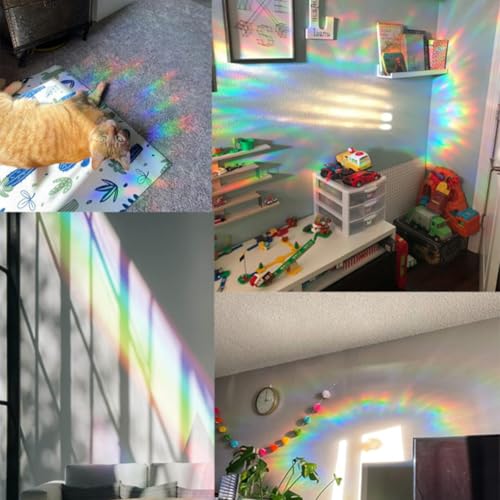Image of GORGECRAFT 16Pcs Cloud Window Stickers Rainbow Sliding Door Clings Plastic Waterproof Reusable Static Prismatic Non Adhesive Suncatcher Decals for Save Birds from Collisions Home Door Decorations