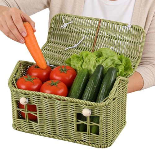 Cesta De Pascua - Casita Tejida Multiusos para Decoración del Hogar con Asa Y Tapa | Cesta De Picnic | para Familias, Parejas, Pascua, Playa, Recoger Frutas, Verduras, Huevos, Flores, Co