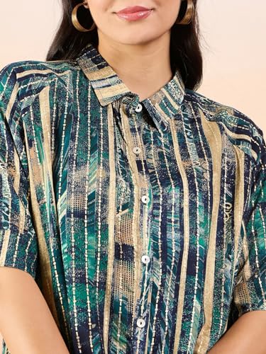 Image of Modeve Women Shirt Palazzo Foil Print Co-Ord Set