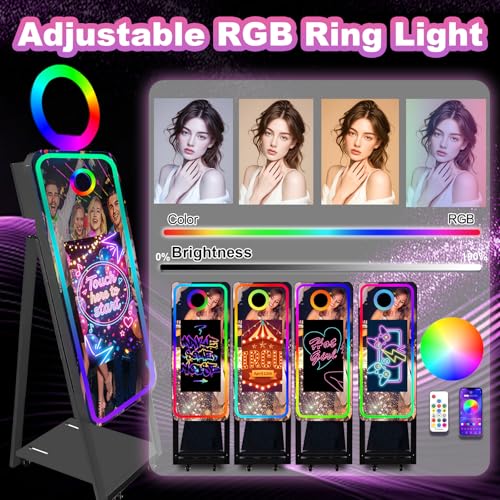 Image of Mirror Photo Booth Selfie Led Frame Portable Touch Screen Magic Mirror Booth Machine for Wedding Party Events (40 inch(Black)+Flight Case) (Black)