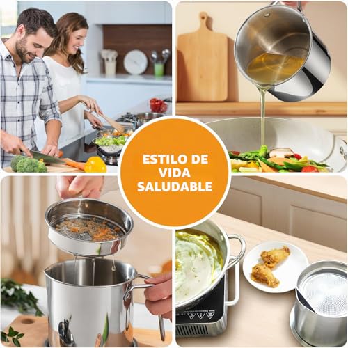 Miniatura 6 de Chihee Aceite Colador Lata De Grasa 2l Colador De Alimentos Acero Inoxidable Contenedor De Aceite Con Colador De Malla Fina Tapa Antipolvo Bandeja Para Almacenar Aceite Para Freír Grasa Para Cocinar