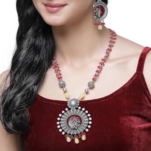 Antique Matte God Krishna Jewellery Set with Stone Studded & Beads