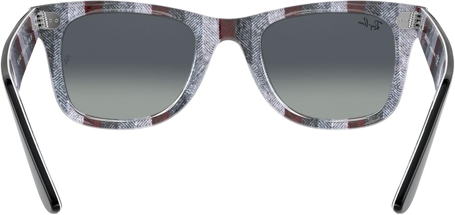 Ray-Ban RB2140 Original Wayfarer Gradient Sunglasses Black on Chevron Grey/Burgundy/Light Grey Gradient Blue 50 Millimeters