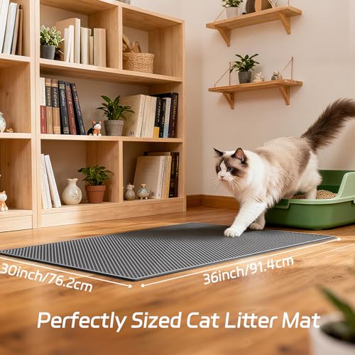 Tapis de litière pour chat EVA imperméable double couche alvéolé gris XL