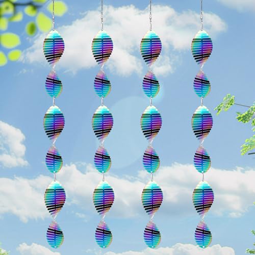 Image of Wind Spinners Outdoor Garden Decor Gifts for Women Men, Rainbow 3D Reflective Metal Wind Spinner, Stainless Steel Hanging Ornament for Yard Outside Patio Porch