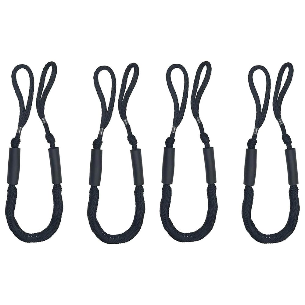 JT-HLM Black Bungee Dock Line, Mooring Rope Bungee Cord, Boat Dock and Anchor Lines, 4 ft for Boat,Yacht